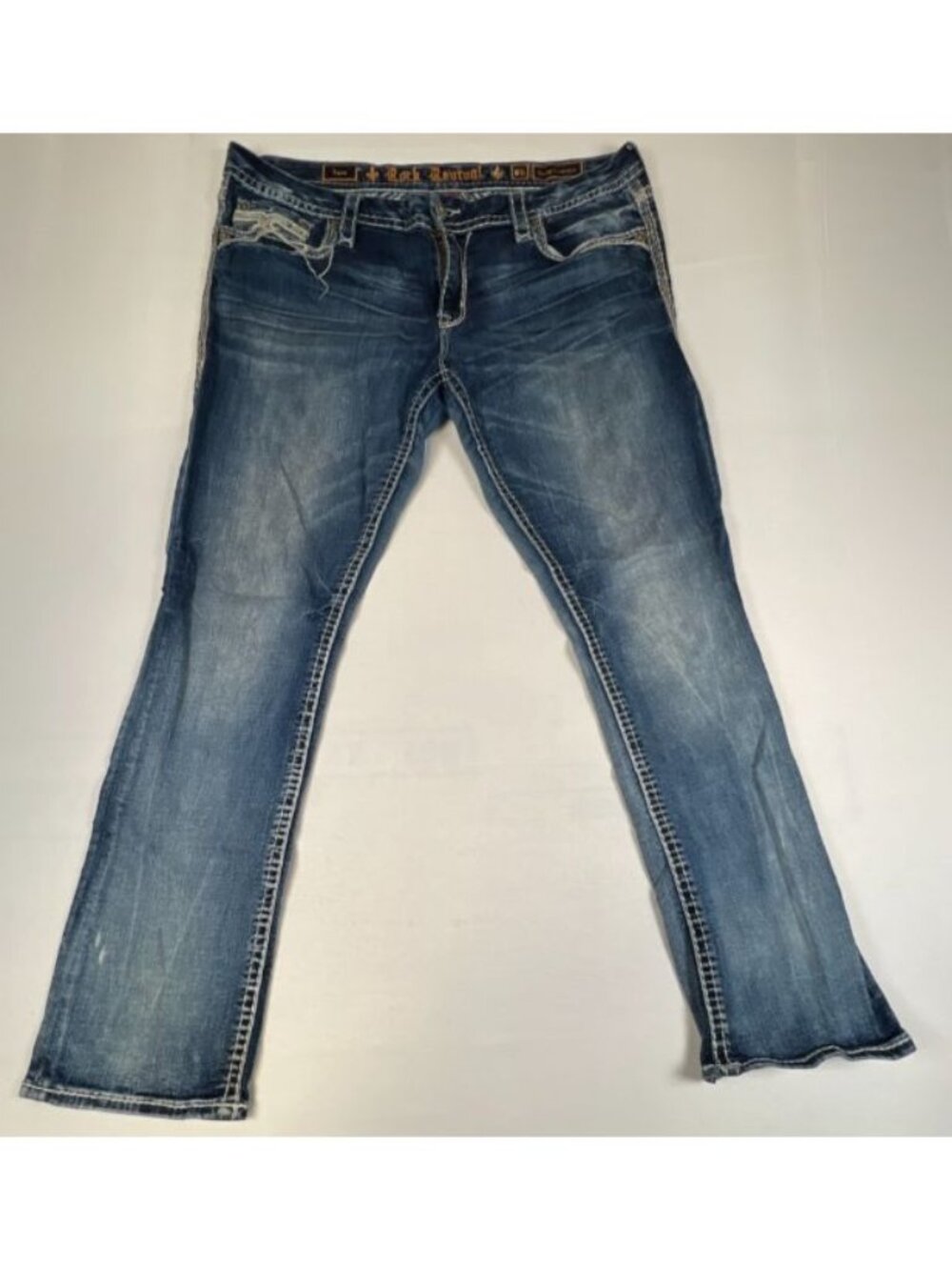 Rock Revival Lupe Womens Jeans Size 36 Blue Bootcut Embellished Denim Pants